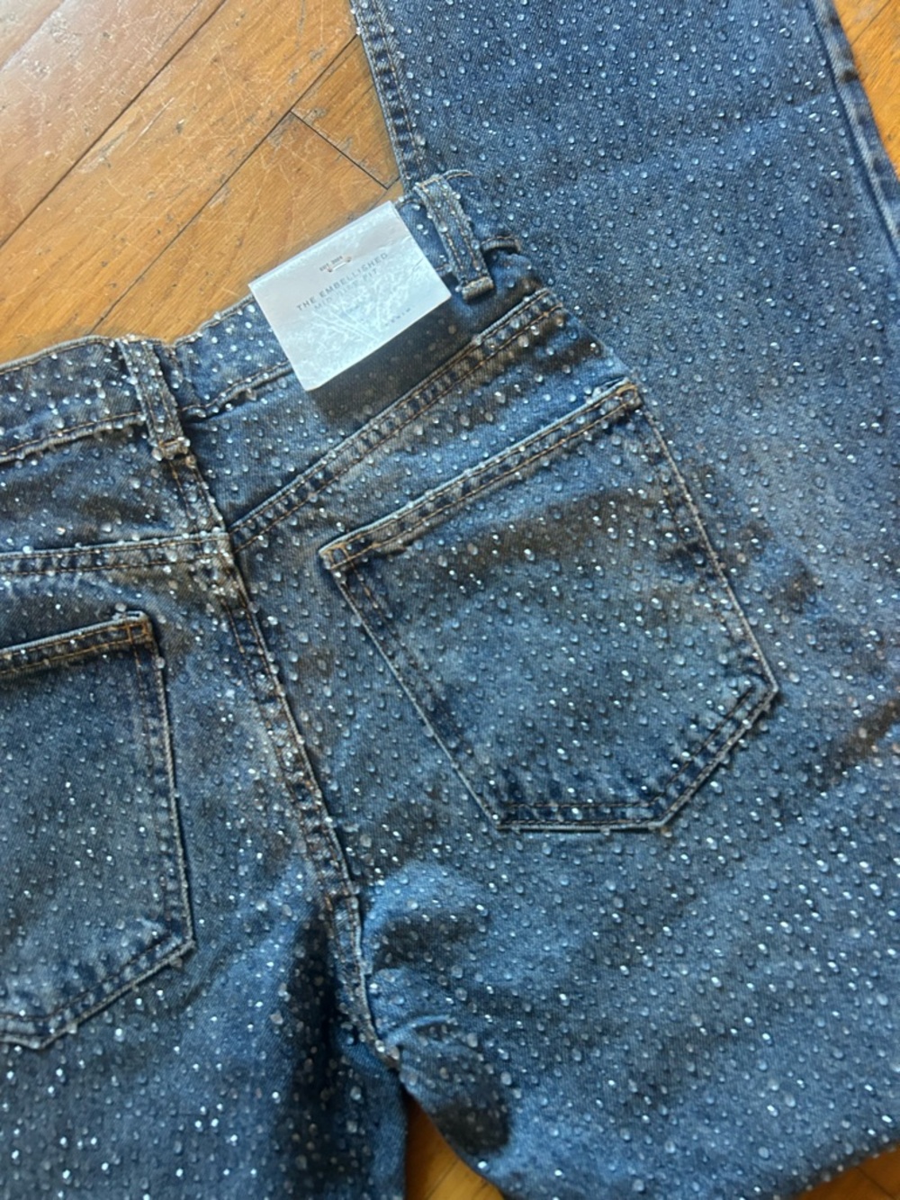 Zara Embellished Blue Denim Jeans with Sparkle